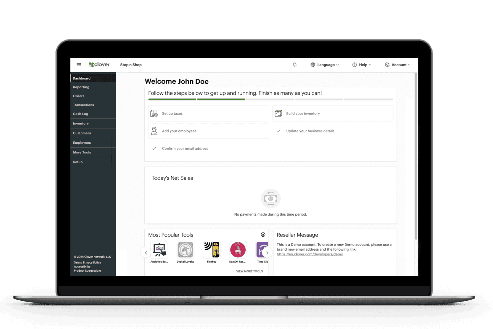 The Clover dashboard